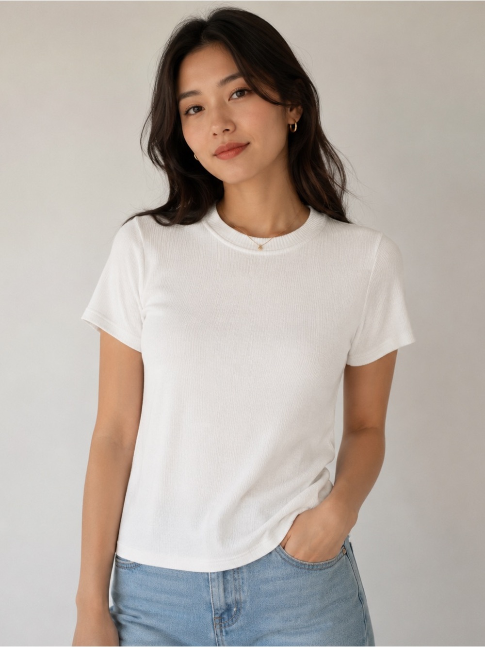 rag & bone White Short Sleeve Ribbed Crewneck Top